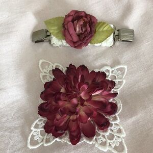 Cinch pin/clip Flower for Jacket/Dress Burgundy/Ivory/Green Wear together or not